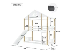 Beliche 2 x 90 x 200 cm com escorregador e escada - madeira maciça e MDF - branco