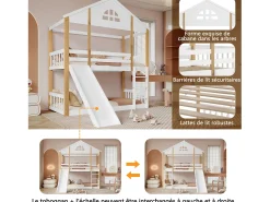 Beliche 2 x 90 x 200 cm com escorregador e escada - madeira maciça e MDF - branco