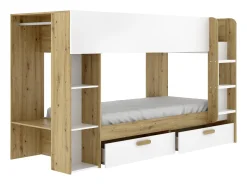 Beliche 2 x 90 x 200 cm com espaço de arrumação branco e natural - OZANA