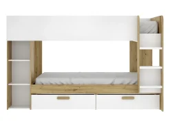 Beliche 2 x 90 x 200 cm com espaço de arrumação branco e natural - OZANA