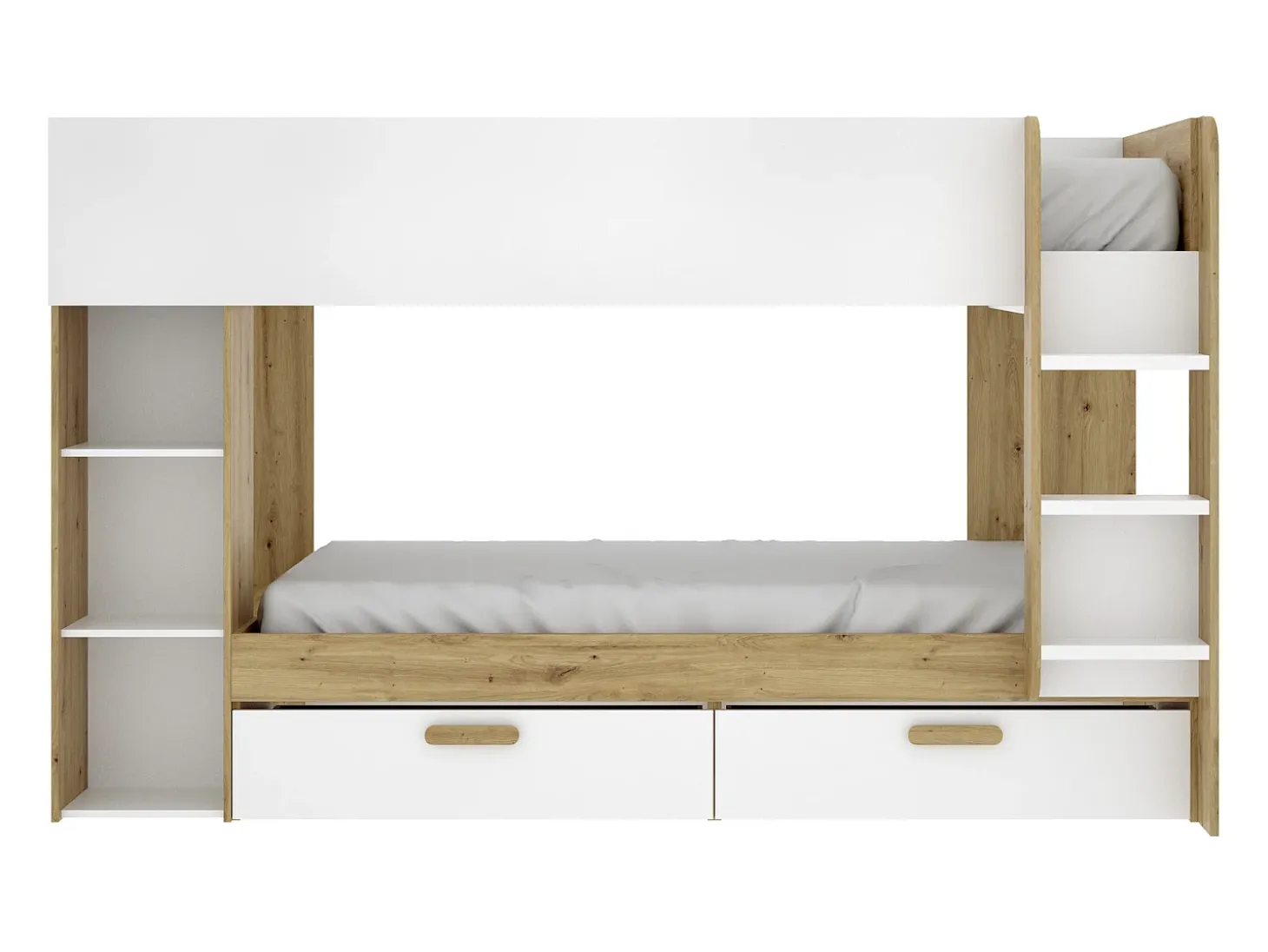 Beliche 2 x 90 x 200 cm com espaço de arrumação branco e natural - OZANA