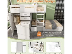 Beliche 2 x 90 x 200 cm com roupeiro + secretária e 2 gavetas - MDF - estrado de ripas - branco