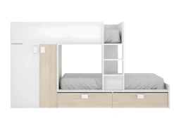 Beliche armário integrado 2 x 90 x 190 cm Branco e natural + Colchão JUANITO