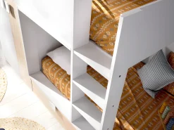 Beliche armário integrado 2 x 90 x 190 cm Branco e natural + Colchão JUANITO
