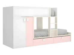 Beliche armário integrado 2 x 90 x 190 cm Branco natural e cor-de-rosa JUANITO
