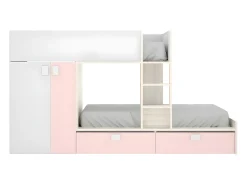 Beliche armário integrado 2 x 90 x 190 cm Branco natural e cor-de-rosa JUANITO