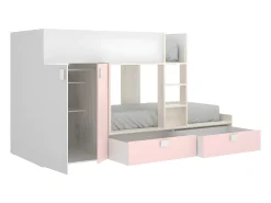 Beliche armário integrado 2 x 90 x 190 cm Branco natural e cor-de-rosa JUANITO