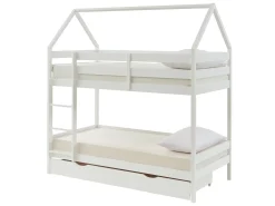 Beliche cabana 2 gavetas 2 x 90 x 190 cm pinho maciço branco com colchão - CHORI