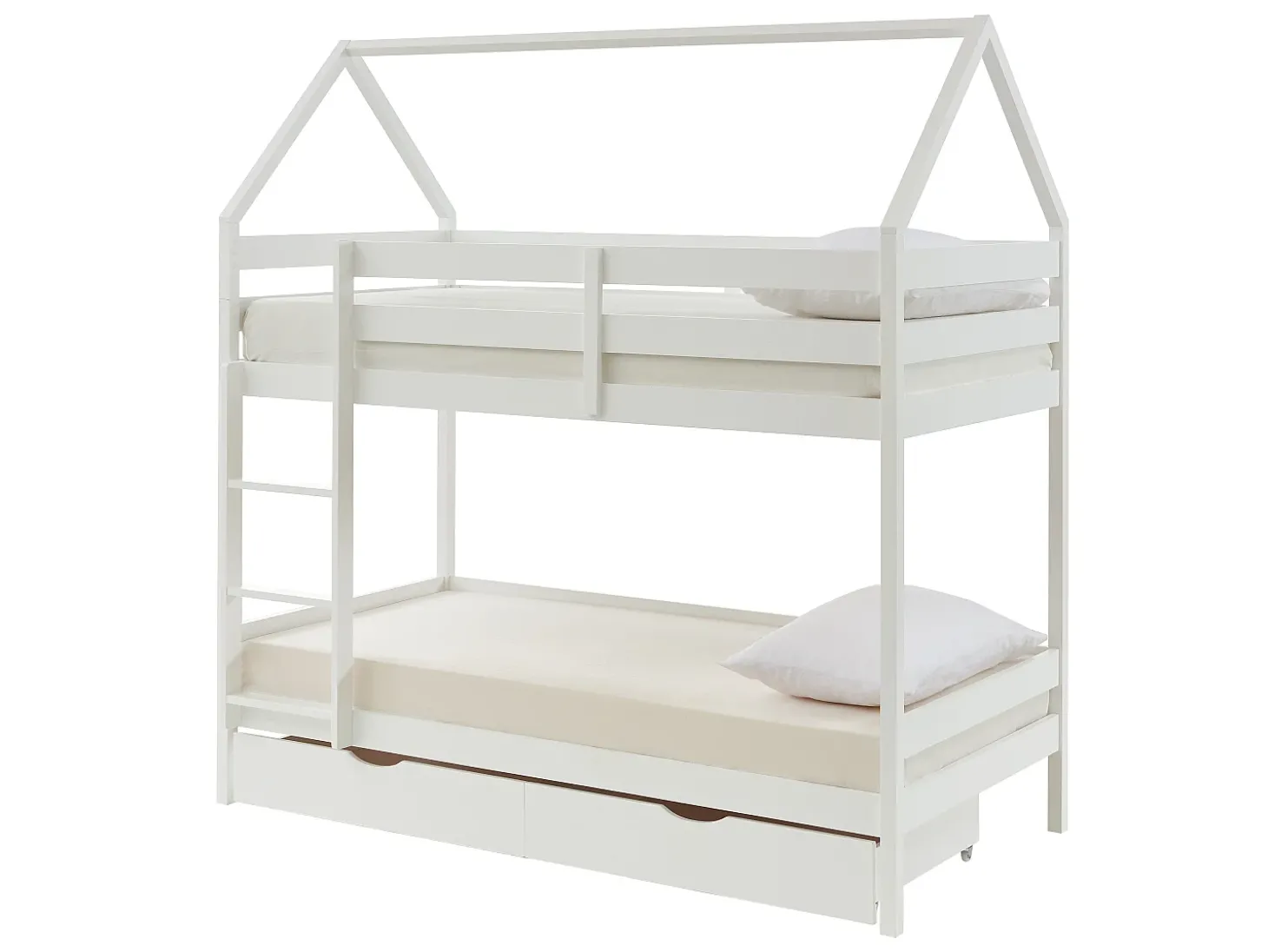 Beliche cabana 2 gavetas 2 x 90 x 190 cm pinho maciço branco com colchão - CHORI