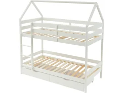 Beliche cabana 2 gavetas 2 x 90 x 190 cm pinho maciço branco com colchão - CHORI