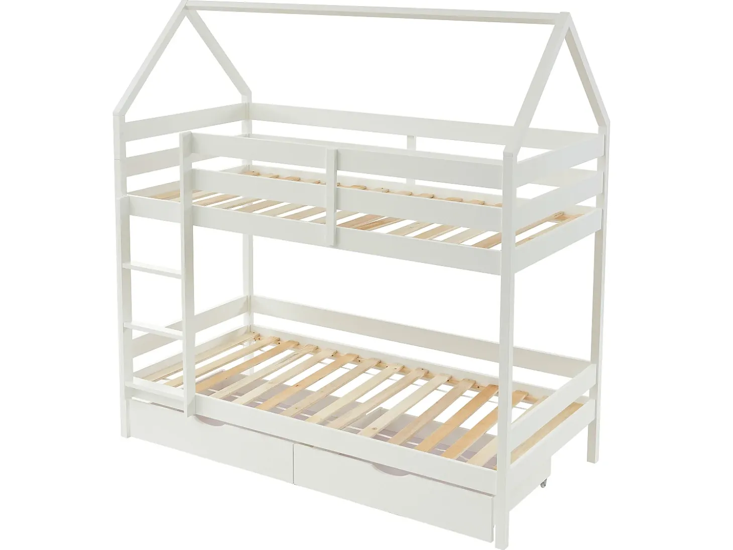 Beliche cabana 2 gavetas 2 x 90 x 190 cm pinho maciço branco com colchão - CHORI