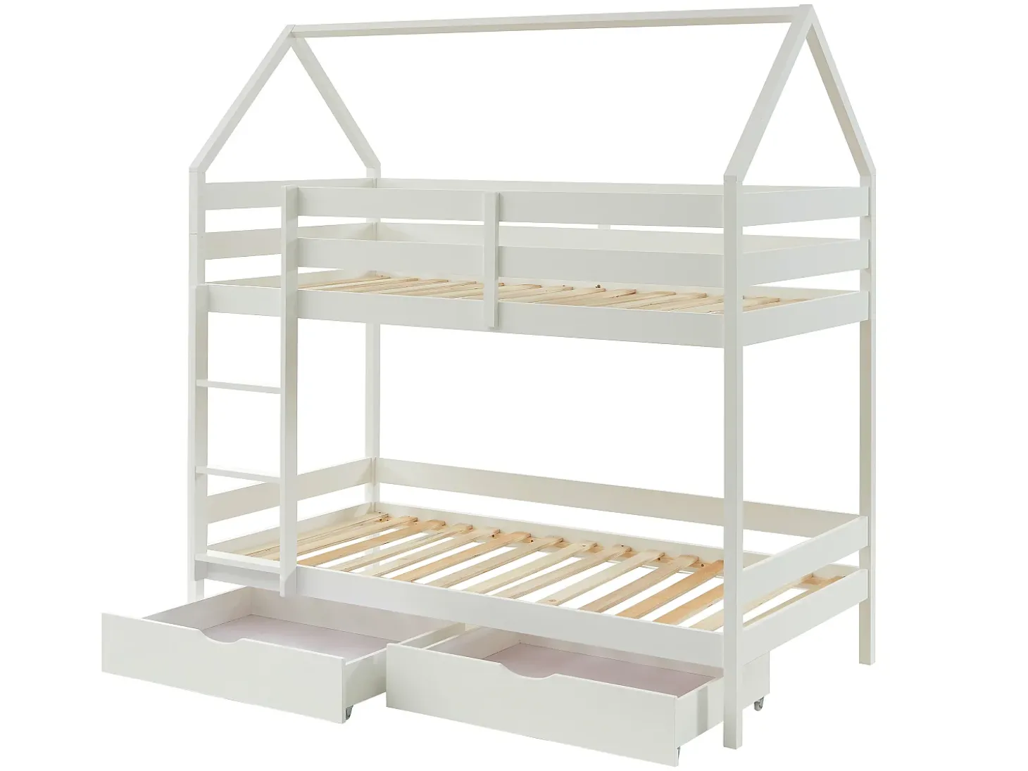 Beliche cabana 2 gavetas 2 x 90 x 190 cm pinho maciço branco com colchão - CHORI