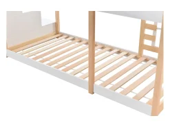 Beliche cabine em pinho maciço com barreiras anti-queda e escada de arrumação - 90x200cm - Natural e Branco