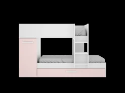 Beliche cama dupla 3x90x190 cm armário com espaços de arrumação branco, natural e rosa ANTHONY