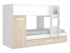 Beliche cama dupla 3x90x190 cm armário com espaços de arrumação branco e natural ANTHONY
