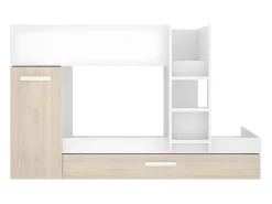 Beliche cama dupla 3x90x190 cm armário com espaços de arrumação branco e natural ANTHONY