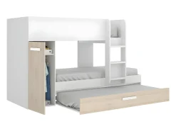 Beliche cama dupla 3x90x190 cm armário com espaços de arrumação branco e natural ANTHONY