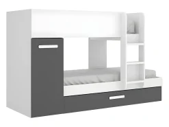 Beliche cama dupla 3x90x190 cm armário com espaços de arrumação antracite e branco ANTHONY