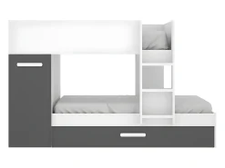 Beliche cama dupla 3x90x190 cm armário com espaços de arrumação antracite e branco ANTHONY