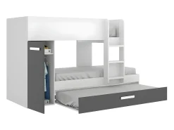 Beliche cama dupla 3x90x190 cm armário com espaços de arrumação antracite e branco ANTHONY