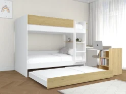 Beliche com cama dupla 3 x 90 x 190 cm 2 secretárias branco e natural - DOMATI