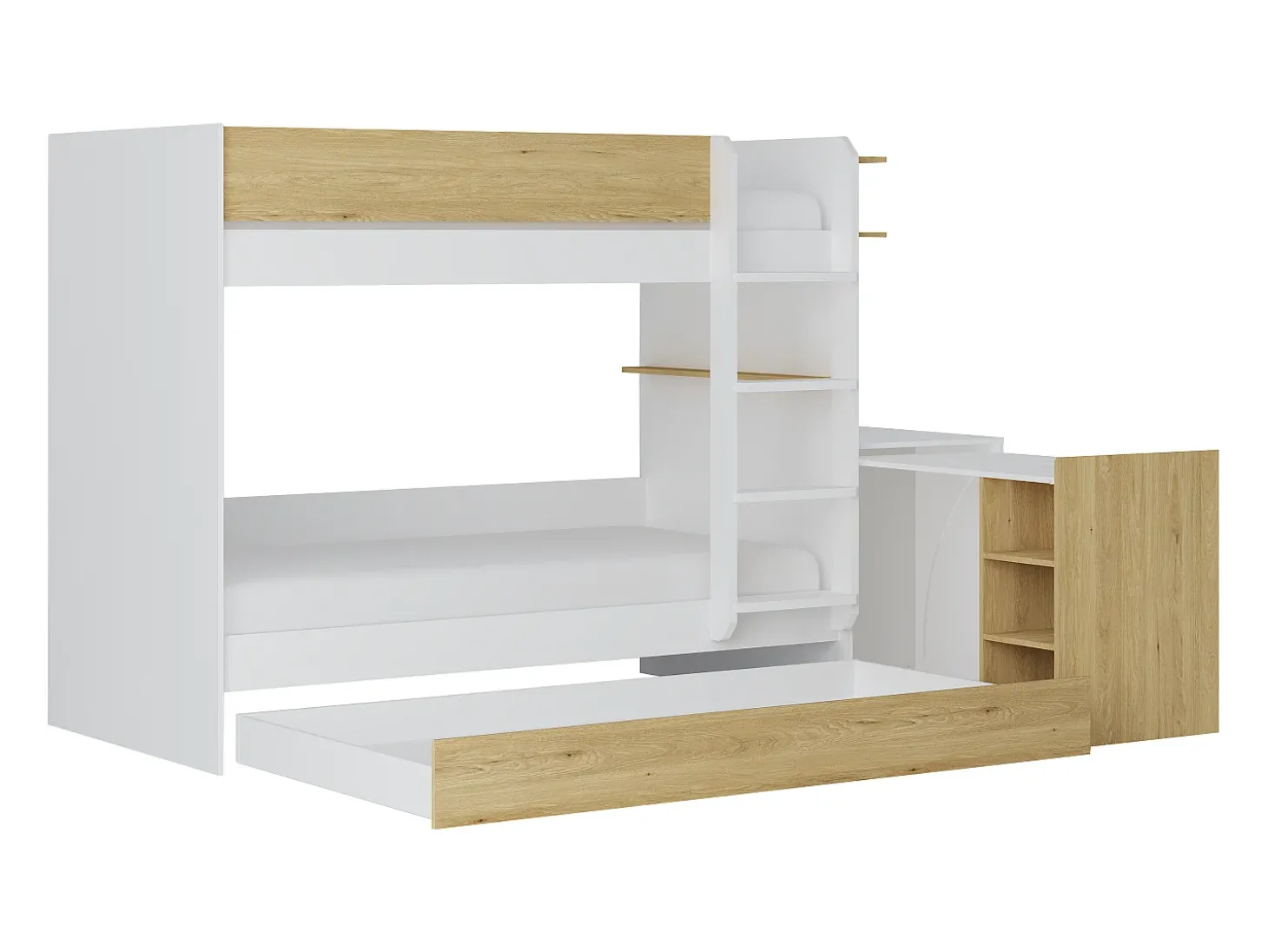 Beliche com cama dupla 3 x 90 x 190 cm 2 secretárias branco e natural - DOMATI