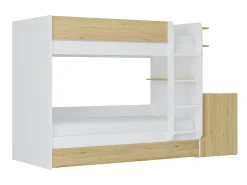 Beliche com cama dupla 3x90x190 cm 2 secretárias branco e natural + colchão - DOMATI