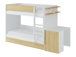 Beliche com cama dupla 3x90x190 cm 2 secretárias branco e natural + colchão - DOMATI