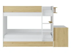 Beliche com cama dupla 3x90x190 cm 2 secretárias branco e natural + colchão - DOMATI