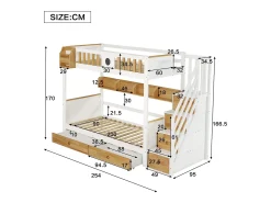 Beliche com escada de arrumação - 90x200cm - 4 cacifos na escada e 2 gavetas debaixo da cama - com base de ripas - Branco