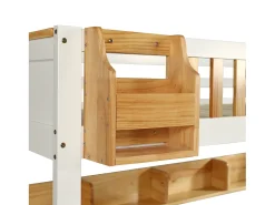 Beliche com escada de arrumação - 90x200cm - 4 cacifos na escada e 2 gavetas debaixo da cama - com base de ripas - Branco
