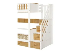 Beliche com escada de arrumação - 90x200cm - 4 cacifos na escada e 2 gavetas debaixo da cama - com base de ripas - Branco