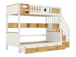 Beliche com escada de arrumação - 90x200cm - 4 cacifos na escada e 2 gavetas debaixo da cama - com base de ripas - Branco