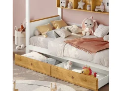 Beliche com escada de arrumação - 90x200cm - 4 cacifos na escada e 2 gavetas debaixo da cama - com base de ripas - Branco