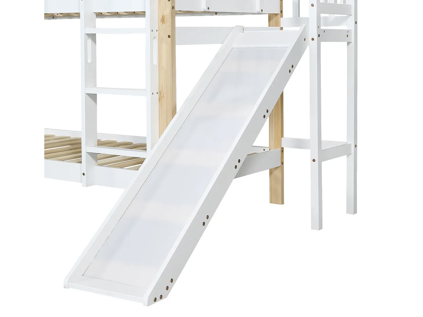 Beliche com escorrega e escada - estrutura em madeira maciça - 90x200 cm - Branco