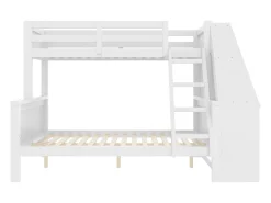 Beliche de 90 x 200 cm e 140 x 200 cm - Cama de criança com secretária e 3 gavetas - Madeira de pinho e MDF branco