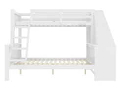 Beliche de 90 x 200 cm e 140 x 200 cm - Cama de criança com secretária e 3 gavetas - Madeira de pinho e MDF branco