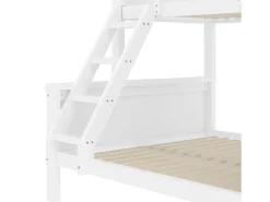 Beliche de 90 x 200 cm e 140 x 200 cm - Cama de criança com secretária e 3 gavetas - Madeira de pinho e MDF branco