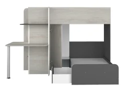 Beliche de canto 2 x 90 x 190 cm com secretária cinzento, branco e preto + colchão - SAMUEL