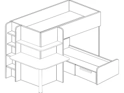 Beliche de canto 2 x 90 x 190 cm com secretária cinzento, branco e preto + colchão - SAMUEL
