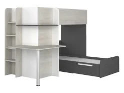 Beliche de canto 2 x 90 x 190 cm com secretária cor cinza, branco e preto - SAMUEL