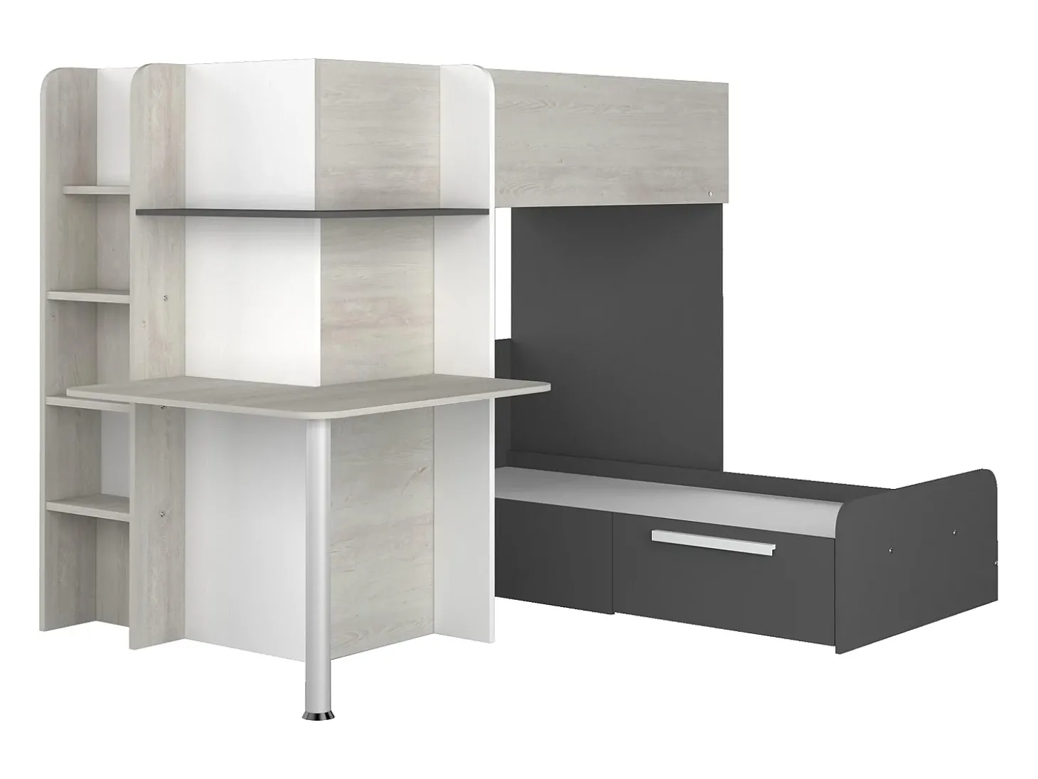 Beliche de canto 2 x 90 x 190 cm com secretária cor cinza, branco e preto - SAMUEL