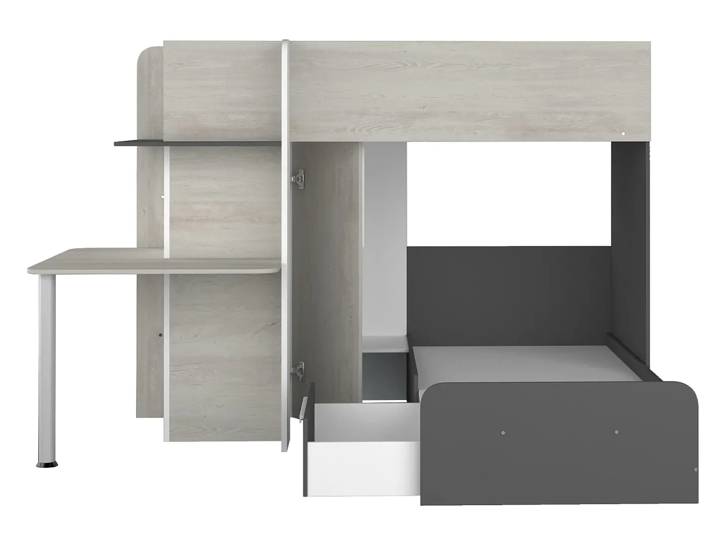 Beliche de canto 2 x 90 x 190 cm com secretária cor cinza, branco e preto - SAMUEL