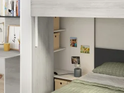 Beliche de canto 2 x 90 x 190 cm com secretária cor cinza, branco e preto - SAMUEL