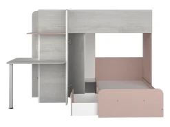 Beliche de canto 2 x 90 x 190 cm com secretária cinzento, branco e cor-de-rosa - SAMUEL