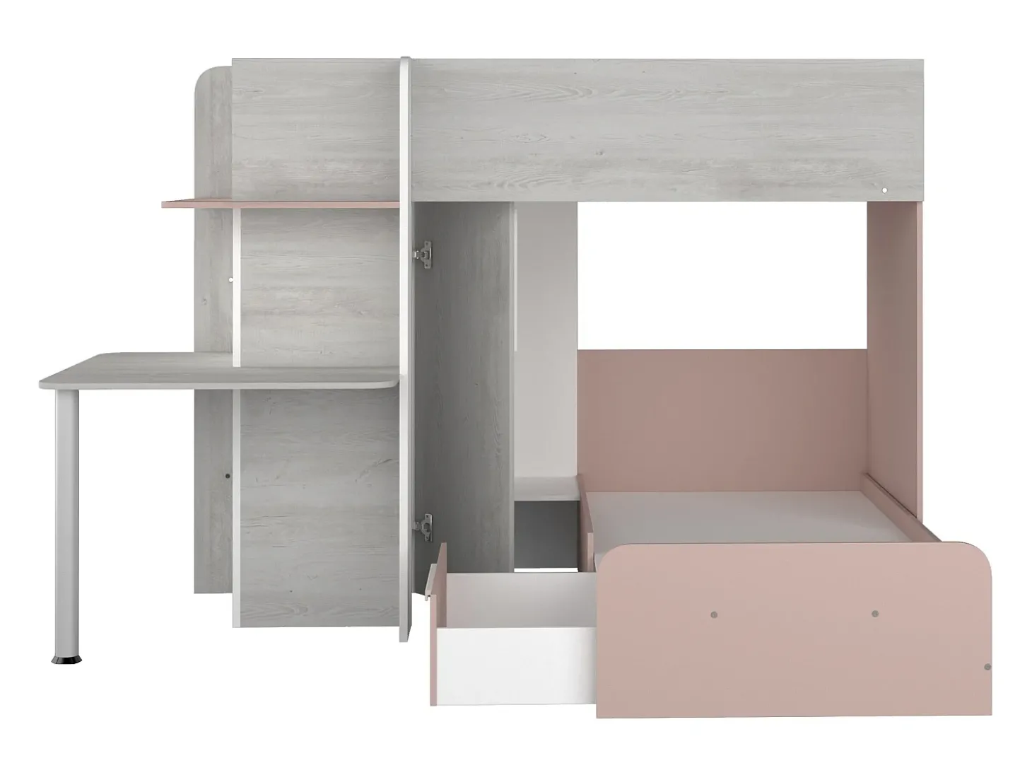 Beliche de canto 2 x 90 x 190 cm com secretária cinzento, branco e cor-de-rosa - SAMUEL
