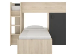 Beliche de canto modular com espaços de arrumação e colchão 2x90x190 cm Carvalho e antracite RICARDO