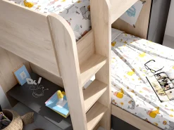 Beliche de canto modular com espaços de arrumação e colchão 2x90x190 cm Carvalho e antracite RICARDO