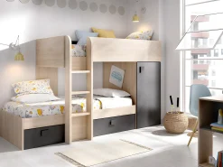 Beliche de canto modular 2x90x190 cm. Cor carvalho e antracite. RICARDO