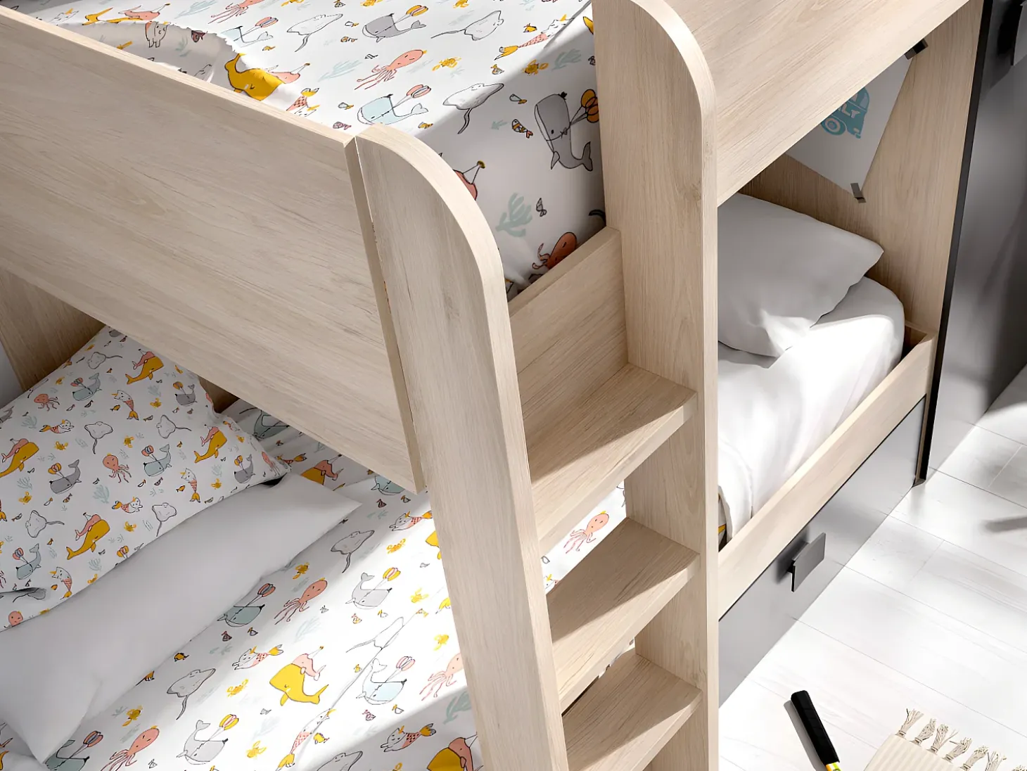 Beliche de canto modular 2x90x190 cm. Cor carvalho e antracite. RICARDO